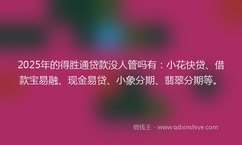 2025年的得胜通贷款没人管吗有：小花快贷、借款宝易融、现金易贷、小象分期、翡翠分期等。