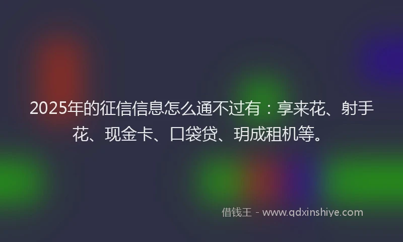 2025年的征信信息怎么通不过有：享来花、射手花、现金卡、口袋贷、玥成租机等。