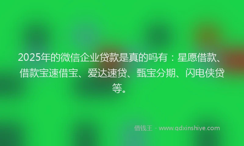 2025年的微信企业贷款是真的吗有：星愿借款、借款宝速借宝、爱达速贷、甄宝分期、闪电侠贷等。