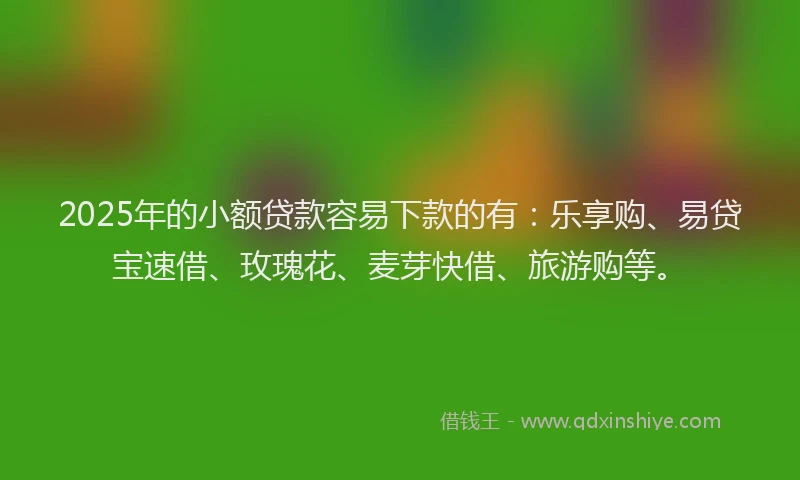 2025年的小额贷款容易下款的有：乐享购、易贷宝速借、玫瑰花、麦芽快借、旅游购等。