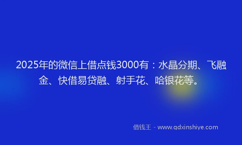 2025年的微信上借点钱3000有：水晶分期、飞融金、快借易贷融、射手花、哈银花等。