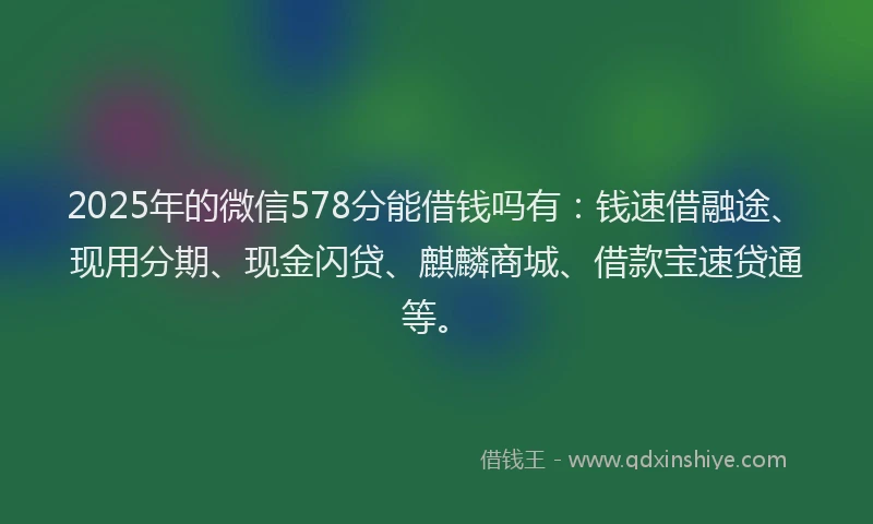 2025年的微信578分能借钱吗有：钱速借融途、现用分期、现金闪贷、麒麟商城、借款宝速贷通等。