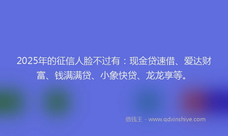 2025年的征信人脸不过有：现金贷速借、爱达财富、钱满满贷、小象快贷、龙龙享等。