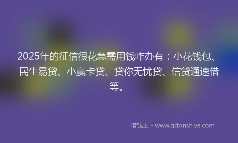 2025年的征信很花急需用钱咋办有：小花钱包、民生易贷、小赢卡贷、贷你无忧贷、信贷通速借等。