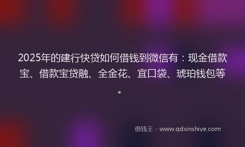 2025年的建行快贷如何借钱到微信有：现金借款宝、借款宝贷融、全金花、宜口袋、琥珀钱包等。