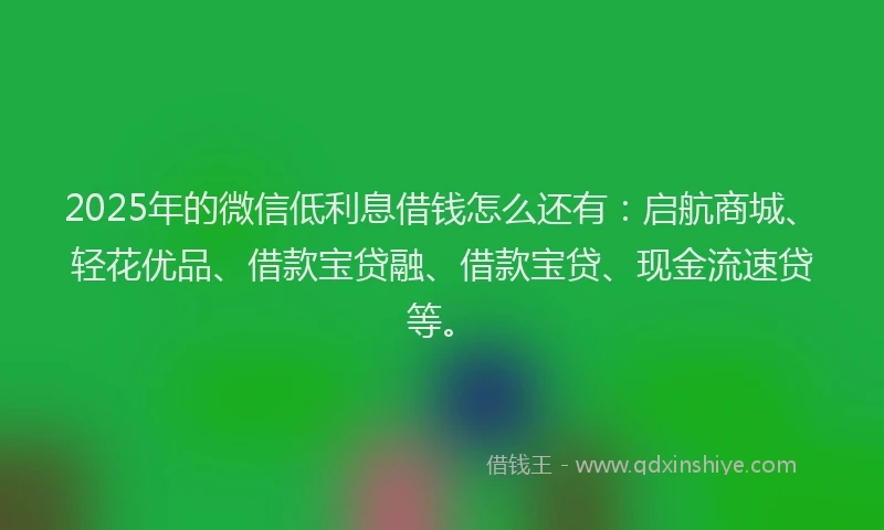 2025年的微信低利息借钱怎么还有：启航商城、轻花优品、借款宝贷融、借款宝贷、现金流速贷等。