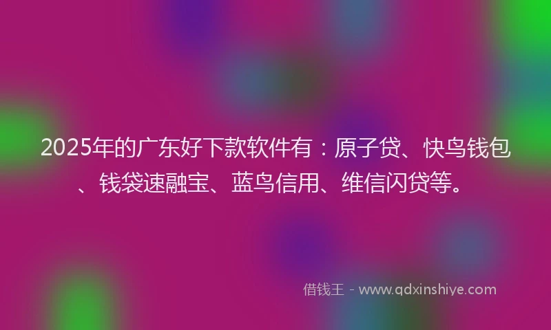2025年的广东好下款软件有：原子贷、快鸟钱包、钱袋速融宝、蓝鸟信用、维信闪贷等。