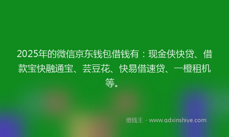 2025年的微信京东钱包借钱有：现金侠快贷、借款宝快融通宝、芸豆花、快易借速贷、一橙租机等。