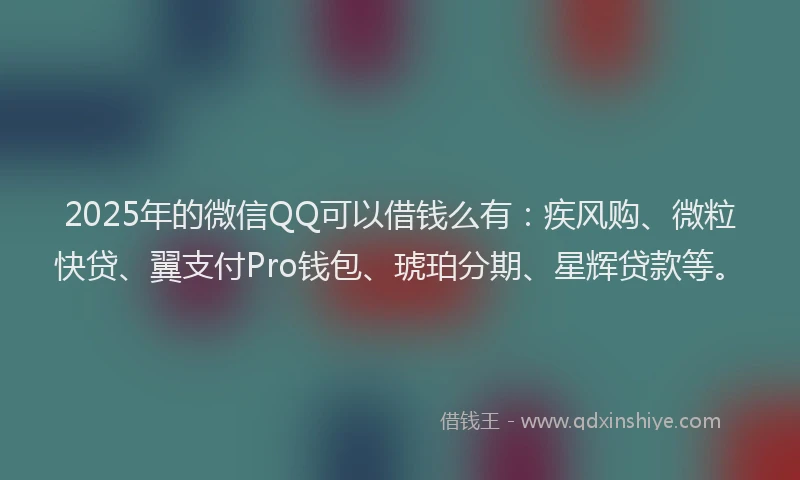 2025年的微信QQ可以借钱么有：疾风购、微粒快贷、翼支付Pro钱包、琥珀分期、星辉贷款等。