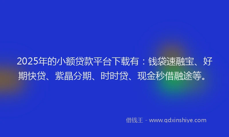 2025年的小额贷款平台下载有：钱袋速融宝、好期快贷、紫晶分期、时时贷、现金秒借融途等。