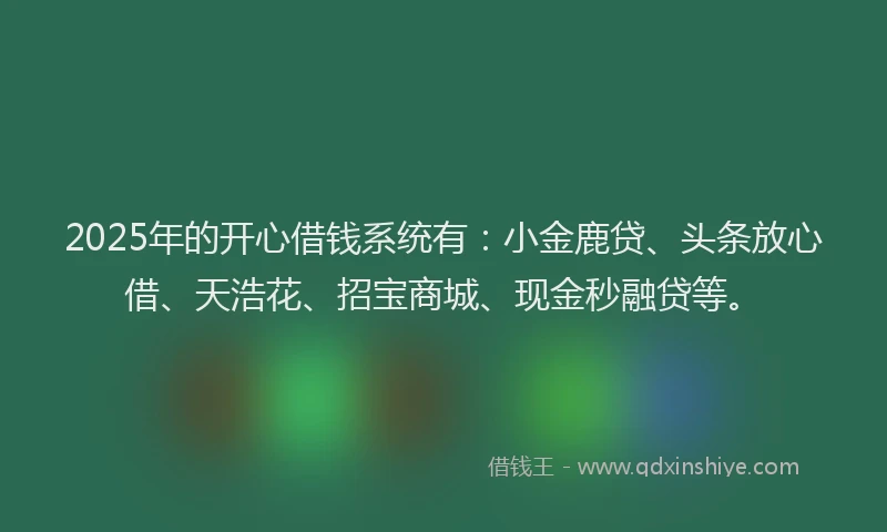 2025年的开心借钱系统有：小金鹿贷、头条放心借、天浩花、招宝商城、现金秒融贷等。
