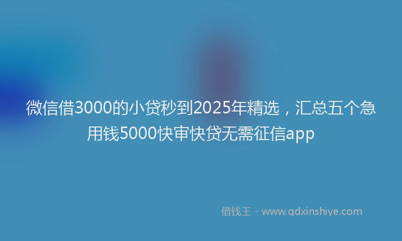 微信借3000的小贷秒到2025年精选，汇总五个急用钱5000快审快贷无需征信app