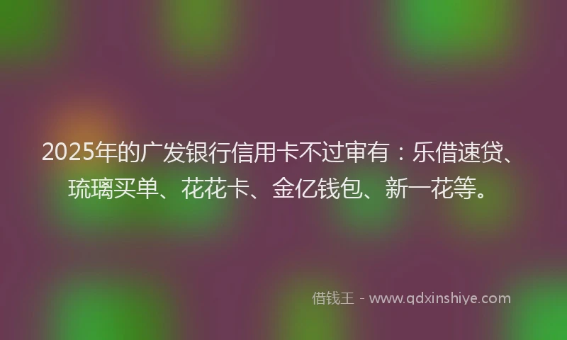 2025年的广发银行信用卡不过审有：乐借速贷、琉璃买单、花花卡、金亿钱包、新一花等。