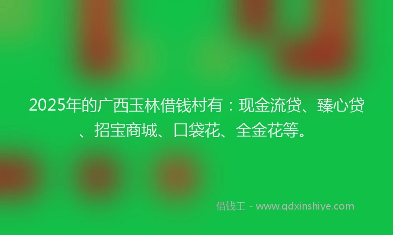 2025年的广西玉林借钱村有：现金流贷、臻心贷、招宝商城、口袋花、全金花等。
