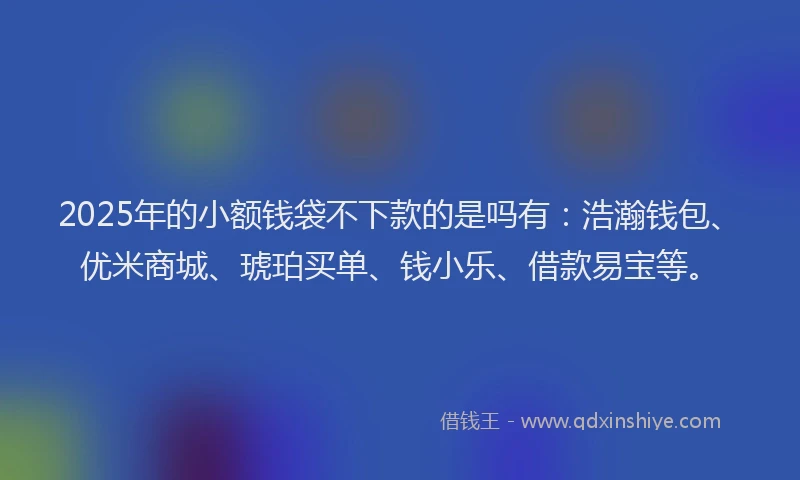 2025年的小额钱袋不下款的是吗有：浩瀚钱包、优米商城、琥珀买单、钱小乐、借款易宝等。