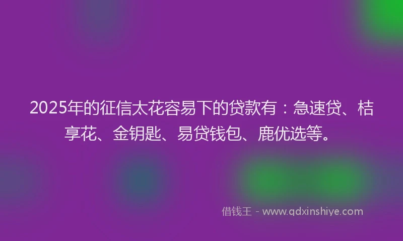 2025年的征信太花容易下的贷款有：急速贷、桔享花、金钥匙、易贷钱包、鹿优选等。