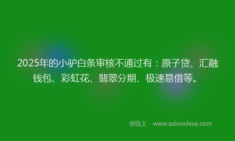 2025年的小驴白条审核不通过有：原子贷、汇融钱包、彩虹花、翡翠分期、极速易借等。