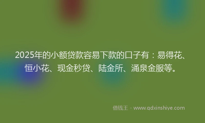 2025年的小额贷款容易下款的口子有：易得花、恒小花、现金秒贷、陆金所、涌泉金服等。