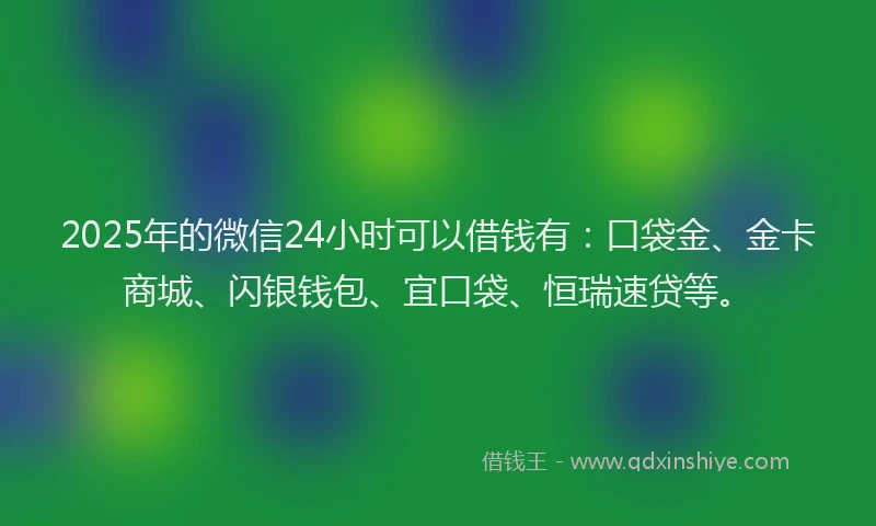 2025年的微信24小时可以借钱有：口袋金、金卡商城、闪银钱包、宜口袋、恒瑞速贷等。