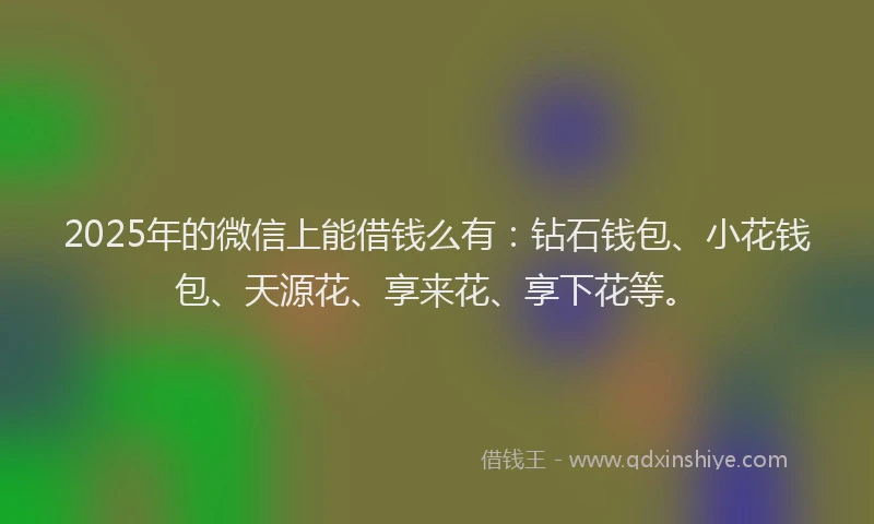 2025年的微信上能借钱么有：钻石钱包、小花钱包、天源花、享来花、享下花等。
