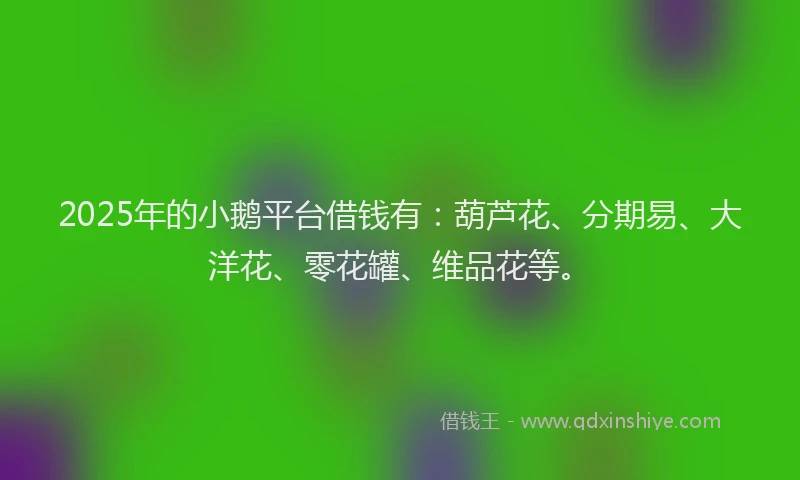 2025年的小鹅平台借钱有：葫芦花、分期易、大洋花、零花罐、维品花等。