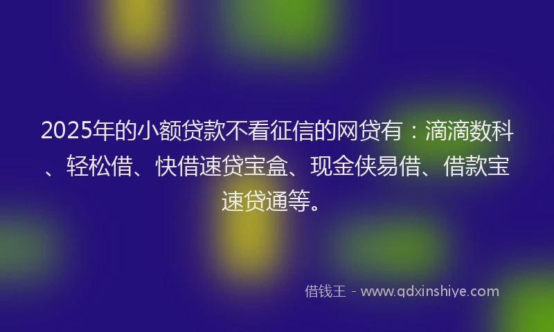 2025年的小额贷款不看征信的网贷有：滴滴数科、轻松借、快借速贷宝盒、现金侠易借、借款宝速贷通等。