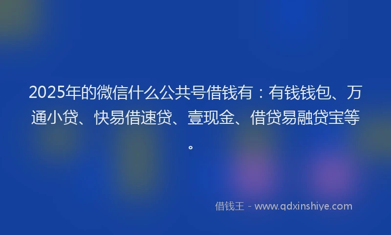 2025年的微信什么公共号借钱有：有钱钱包、万通小贷、快易借速贷、壹现金、借贷易融贷宝等。
