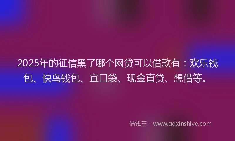 2025年的征信黑了哪个网贷可以借款有：欢乐钱包、快鸟钱包、宜口袋、现金直贷、想借等。