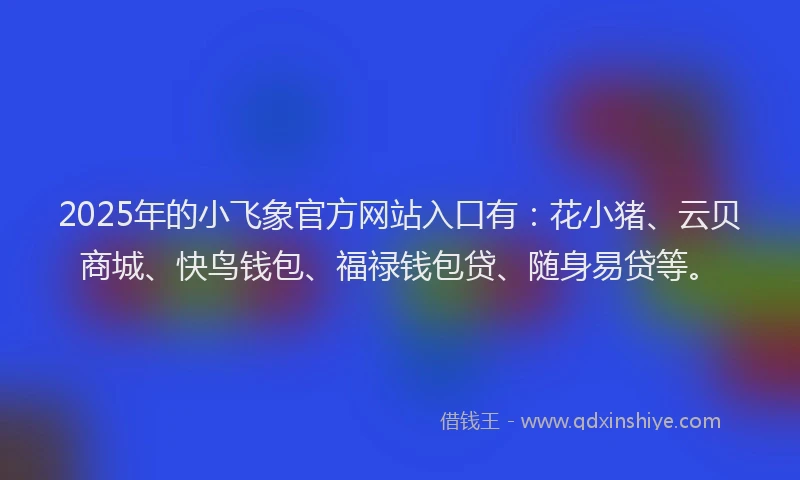2025年的小飞象官方网站入口有：花小猪、云贝商城、快鸟钱包、福禄钱包贷、随身易贷等。