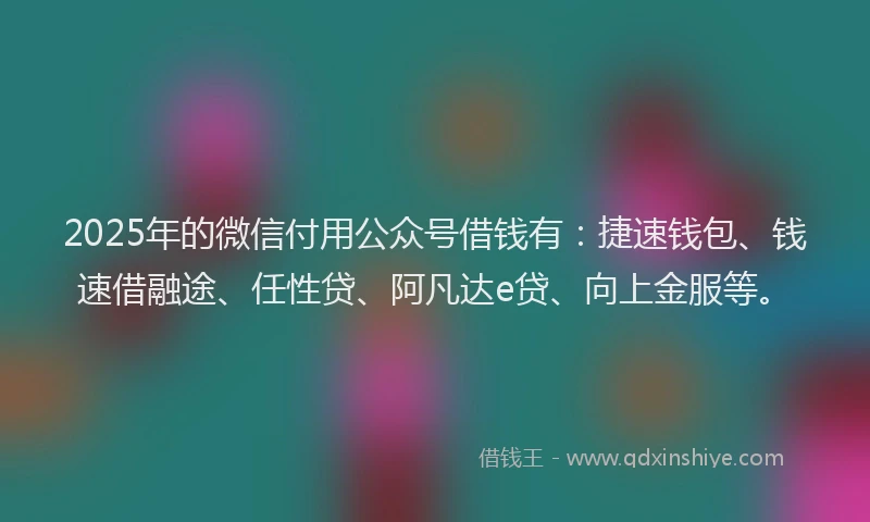 2025年的微信付用公众号借钱有：捷速钱包、钱速借融途、任性贷、阿凡达e贷、向上金服等。