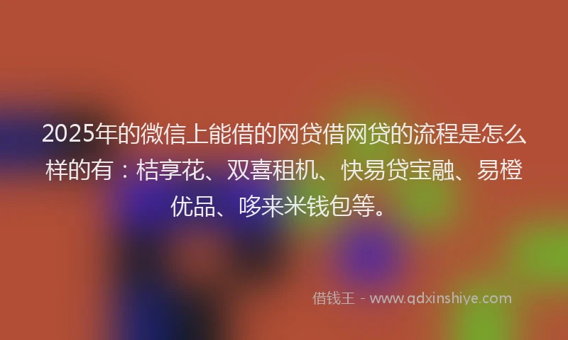 2025年的微信上能借的网贷借网贷的流程是怎么样的有：桔享花、双喜租机、快易贷宝融、易橙优品、哆来米钱包等。