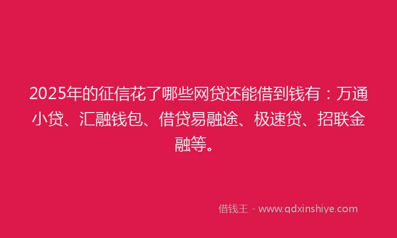 2025年的征信花了哪些网贷还能借到钱有：万通小贷、汇融钱包、借贷易融途、极速贷、招联金融等。