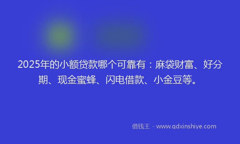 2025年的小额贷款哪个可靠有：麻袋财富、好分期、现金蜜蜂、闪电借款、小金豆等。