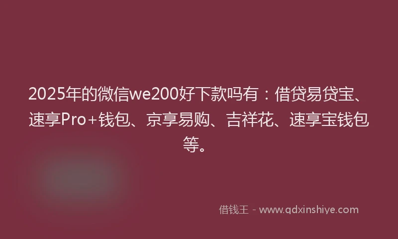 2025年的微信we200好下款吗有：借贷易贷宝、速享Pro+钱包、京享易购、吉祥花、速享宝钱包等。