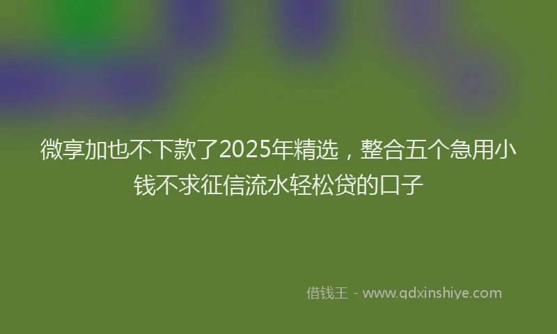 微享加也不下款了2025年精选，整合五个急用小钱不求征信流水轻松贷的口子