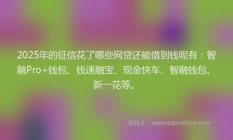 2025年的征信花了哪些网贷还能借到钱呢有：智融Pro+钱包、钱速融宝、现金快车、智融钱包、新一花等。