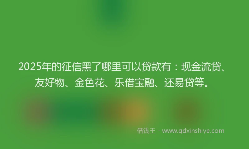 2025年的征信黑了哪里可以贷款有：现金流贷、友好物、金色花、乐借宝融、还易贷等。