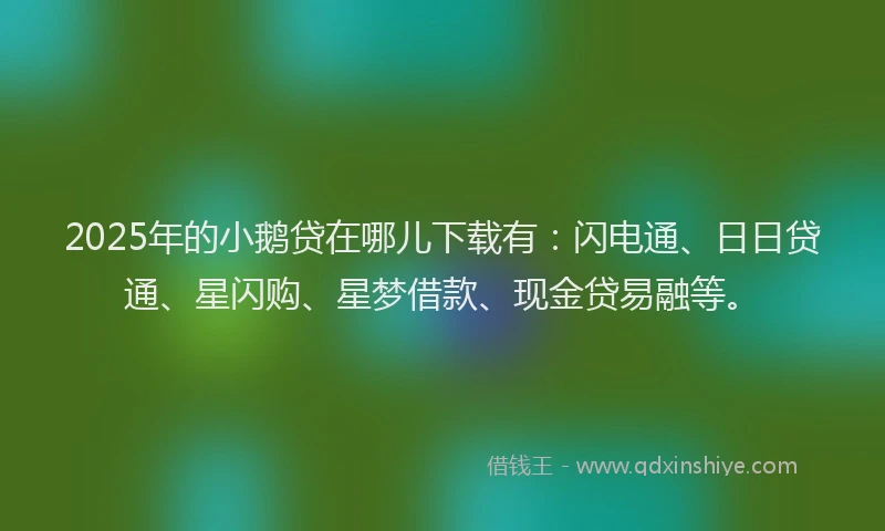 2025年的小鹅贷在哪儿下载有：闪电通、日日贷通、星闪购、星梦借款、现金贷易融等。