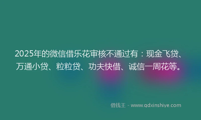 2025年的微信借乐花审核不通过有：现金飞贷、万通小贷、粒粒贷、功夫快借、诚信一周花等。