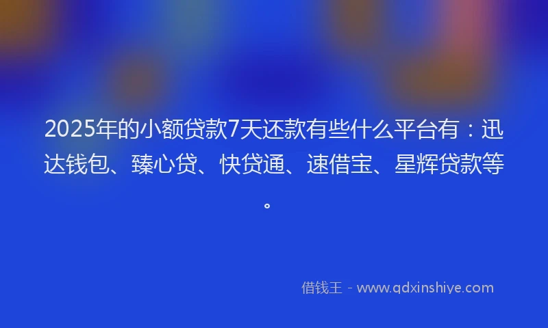 2025年的小额贷款7天还款有些什么平台有：迅达钱包、臻心贷、快贷通、速借宝、星辉贷款等。