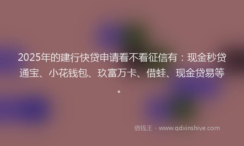 2025年的建行快贷申请看不看征信有：现金秒贷通宝、小花钱包、玖富万卡、借蛙、现金贷易等。