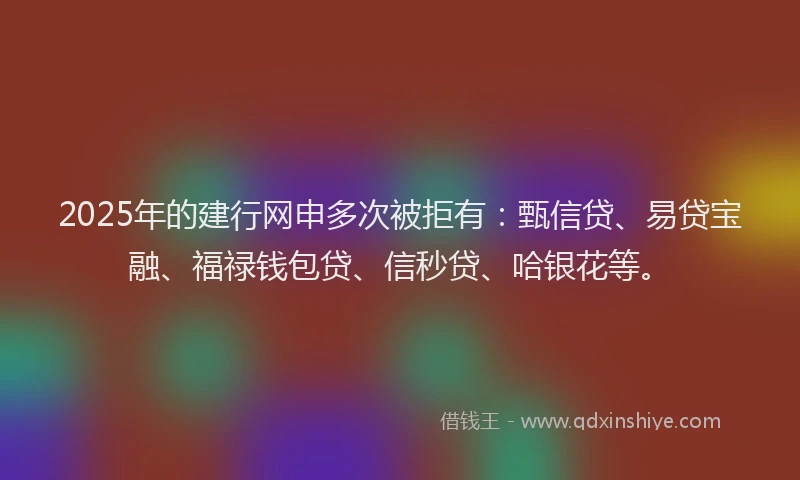 2025年的建行网申多次被拒有：甄信贷、易贷宝融、福禄钱包贷、信秒贷、哈银花等。