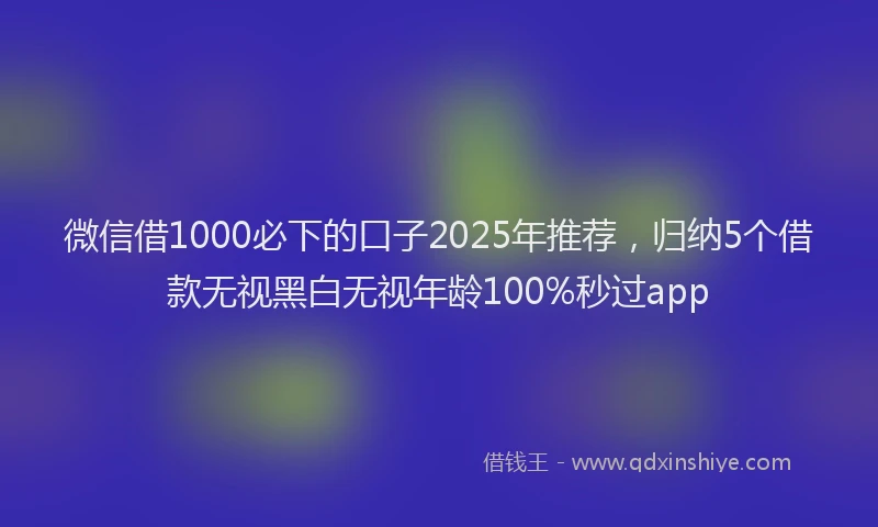 微信借1000必下的口子2025年推荐，归纳5个借款无视黑白无视年龄100%秒过app