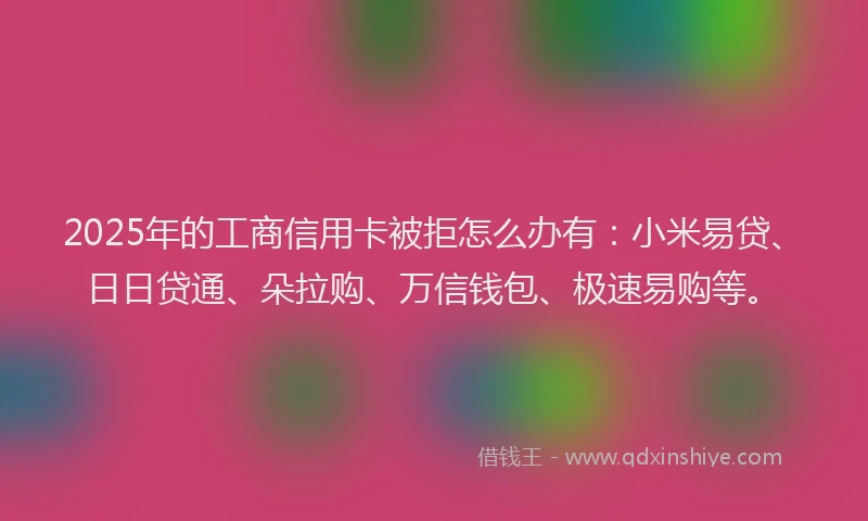 2025年的工商信用卡被拒怎么办有：小米易贷、日日贷通、朵拉购、万信钱包、极速易购等。