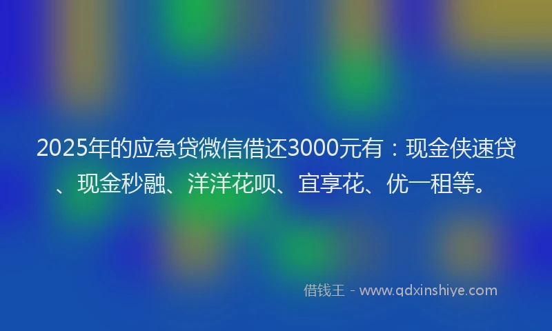 2025年的应急贷微信借还3000元有：现金侠速贷、现金秒融、洋洋花呗、宜享花、优一租等。