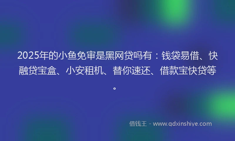 2025年的小鱼免审是黑网贷吗有：钱袋易借、快融贷宝盒、小安租机、替你速还、借款宝快贷等。