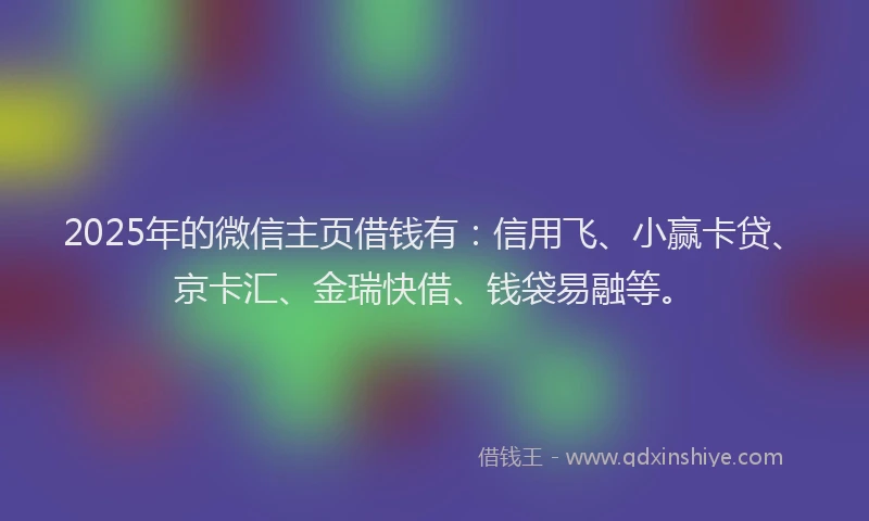 2025年的微信主页借钱有：信用飞、小赢卡贷、京卡汇、金瑞快借、钱袋易融等。