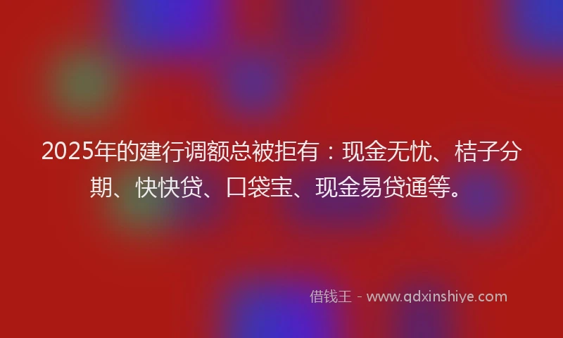 2025年的建行调额总被拒有：现金无忧、桔子分期、快快贷、口袋宝、现金易贷通等。