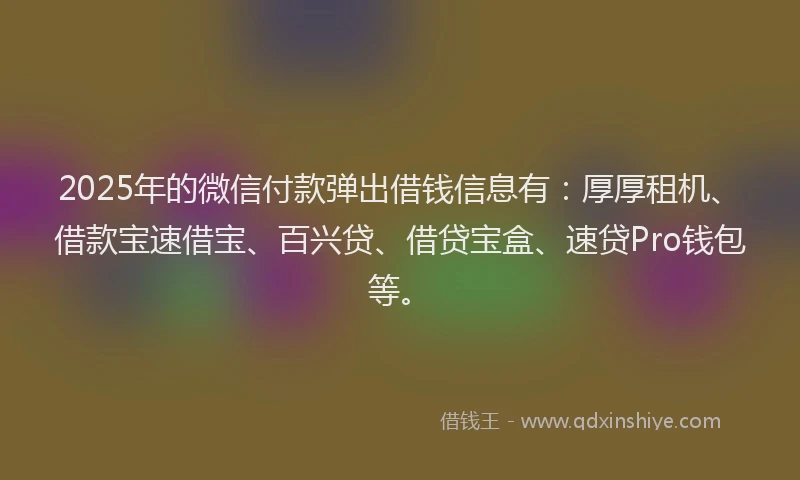 2025年的微信付款弹出借钱信息有：厚厚租机、借款宝速借宝、百兴贷、借贷宝盒、速贷Pro钱包等。