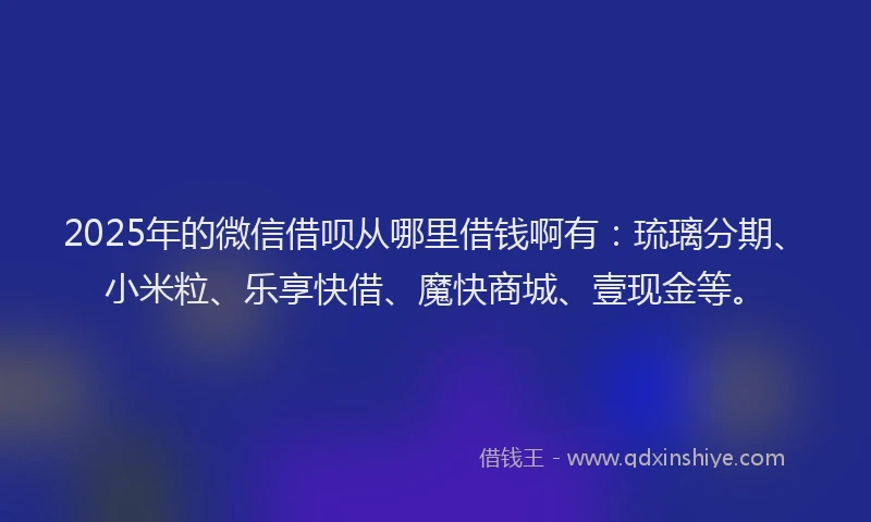 2025年的微信借呗从哪里借钱啊有：琉璃分期、小米粒、乐享快借、魔快商城、壹现金等。